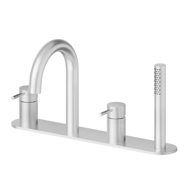 Newform X-Steel 316 Смеситель на борт ванны, 4 отв, с изливом и ручным душем, цвет: нержавеющая сталь