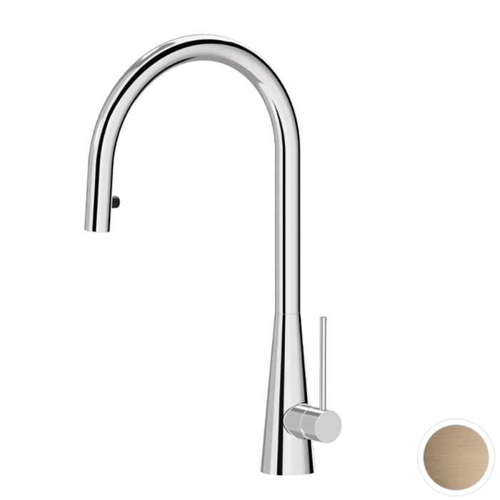 Newform Ycon Смеситель для кухни, 1 отв, с выдвижным изливом, цвет: PVD Brushed p. Gold