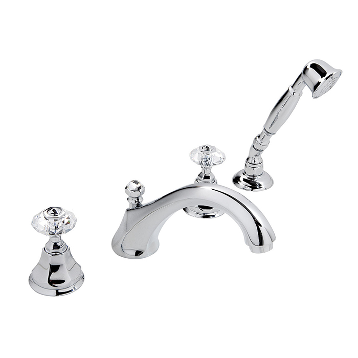 Nicolazzi Teide Смеситель на борт ванны, 4 отв, излив:, с ручным душем, ручки Crystal handle, цвет: хром