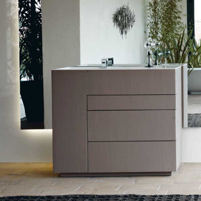 NOORTH milldue edition TOUCH Комплект мебели, напольный, 3 ящика, слив в пол, раковина Milltek, смеситель H2O, цвет: Argilla матовый