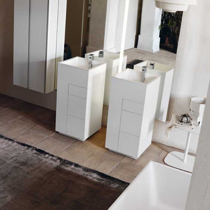NOORTH milldue edition TOUCH Комплект мебели, напольный, 3 ящика, слив в пол, раковина Milltek, смеситель H2O, цвет: белый матовый