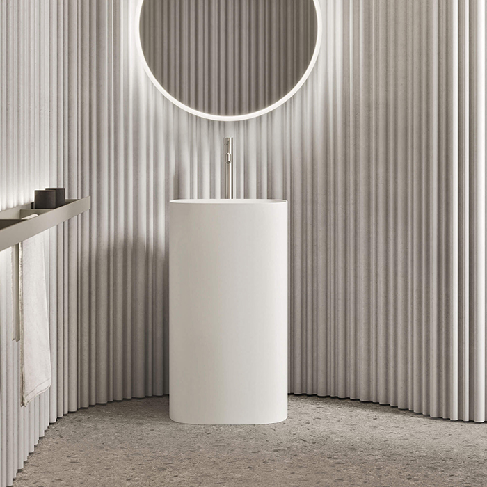 NOORTH milldue edition TUBE Раковина напольная из Ceramilux, слив в стену, без отв, без перелива, цвет: белый матовый