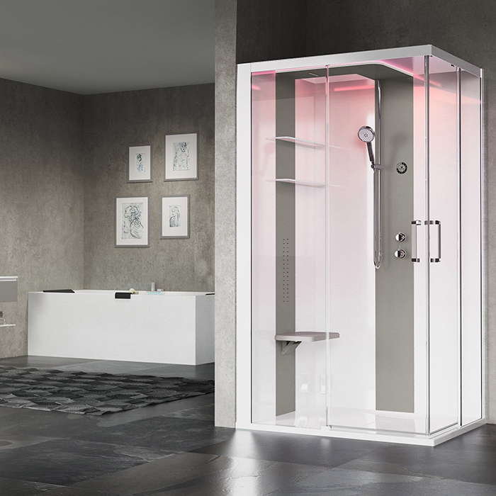 Novellini Skill A Душевая кабина 120х90х217.5cмм., Sx, Essential, поддон 12.5см., с термостатическим смесителем, стекло, цвет: белый глянц/Light grey