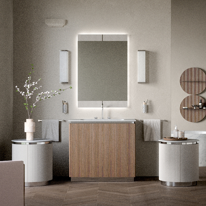 Oasis Naos Композиция №14 Комплект мебели, напольный, мраморный топ bianco carrara, цвет: орех трубчатый/хром