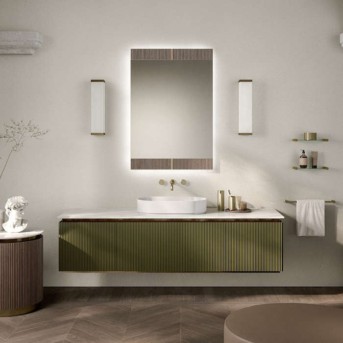 Oasis Naos Композиция №15 Комплект мебели, подвесной, мраморный топ calacatta oro, цвет: лак матовый/золото матовое