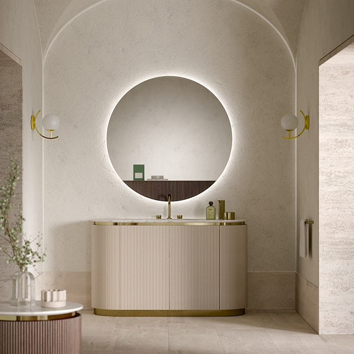 Oasis Naos Композиция №2 Комплект мебели, напольный, мраморный топ calacatta oro, цвет: лак глянцевый/золото глянцевое