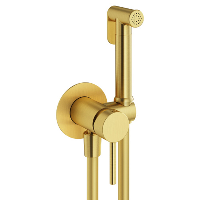 Plumberia Selection IXO Гигиенический душа, со смесителем, душ и держатель из металла, шланг PVC, цвет: золото брашированное