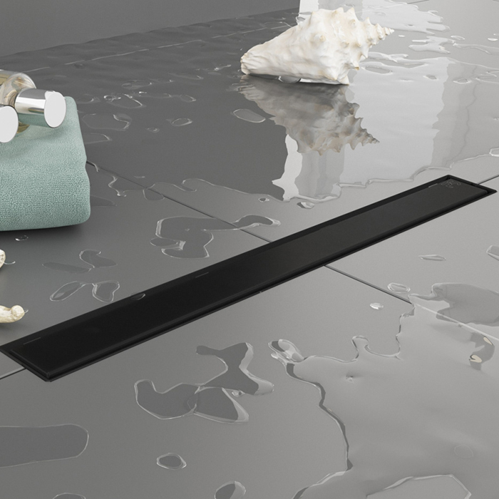 Plumberia Selection Трап душевой PS LINEAR 2устор. накладка из нерж.стали, комбинир.затвор с горизонт. Выпуском Ду,40л/мин, цвет: черный матовый