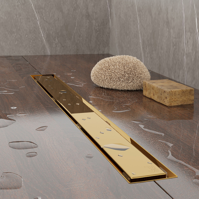 Plumberia Selection Трап душевой PS MODULAR 2устор. накладка из нерж.стали, комбинир.затвор с горизонт. Выпуском Ду,40л/мин, цвет: золото 24К