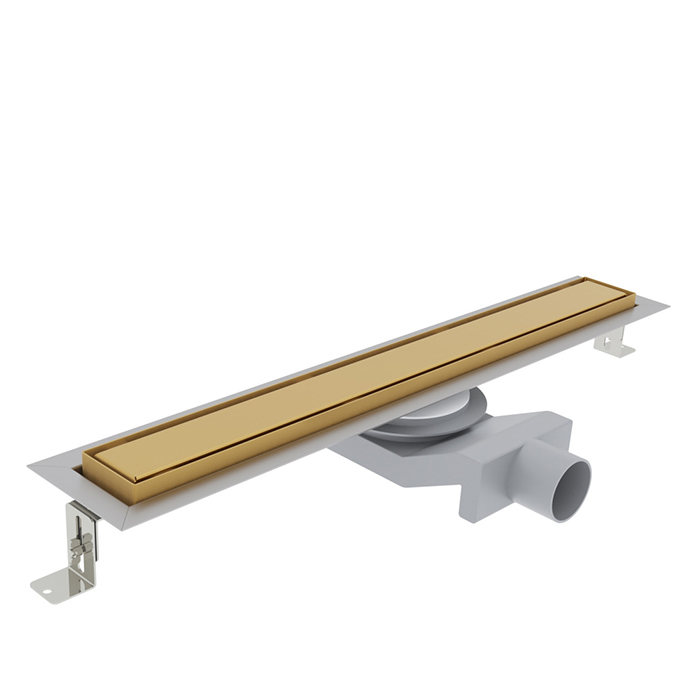 Plumberia Selection Трап душевой PS IN-TILE 2устор. накладка из нерж.стали, комбинир.затвор с горизонт. Выпуском Ду,40л/мин, цвет: золото брашированная