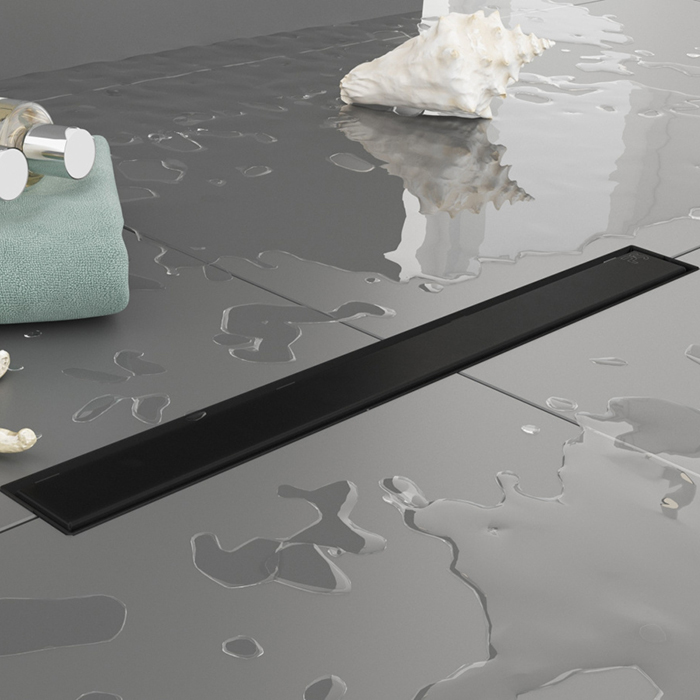 Plumberia Selection Трап душевой PS LINEAR 2устор. накладка из нерж.стали, комбинир.затвор с горизонт. Выпуском Ду,40л/мин, цвет: черный матовый