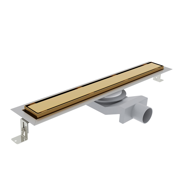 Plumberia Selection Трап душевой PS IN-TILE 2устор. накладка из нерж.стали, комбинир.затвор с горизонт. Выпуском Ду,40л/мин, цвет: золото 24К
