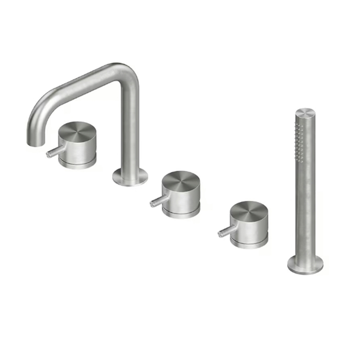 QuadroDesign Source Смеситель на борт ванны, 5 отв, с ручным душем, цвет: Brushed Stainless Steel