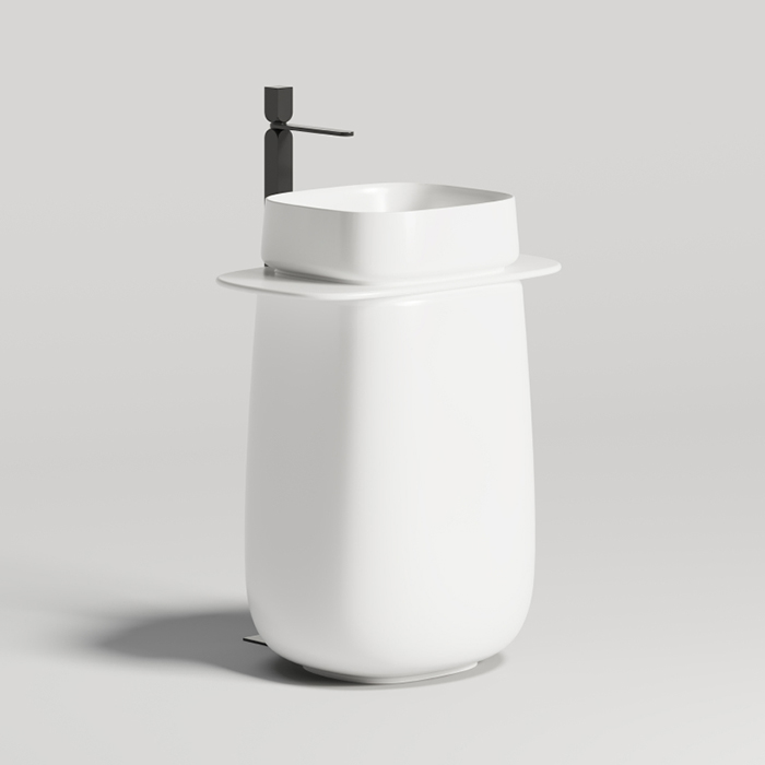 Salini Oriente Totem Раковина напольная, S-Sense, декор.накладка на слив, выпуск, сифон, цвет: белый глянцевый