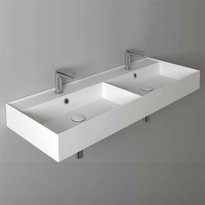 Simas Agile Раковина, 2 отв, двойная, с переливом, цвет: белый