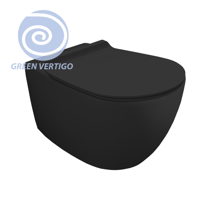 Simas Vignoni Унитаз подвесной, безободковый, смыв TORNADO (green vertigo), цвет: черный матовый