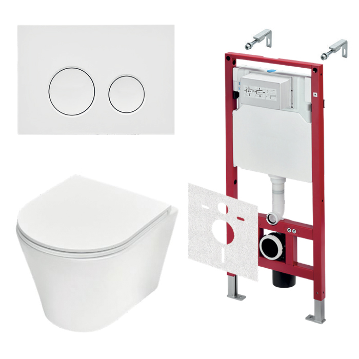 TECEspring Base Комплект: унитаз модель K, инсталяция, панель смыва LT с круглыми кнопками, цвет: белый / белый глянцевый
