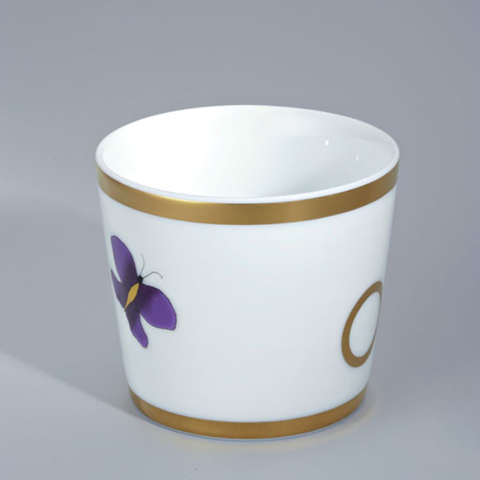 THG CAPUCINE MAUVE DECOR OR Китайская лакированная коробка с белой керамической крышкой, middle size, декор золото/лиловый, цвет: золото