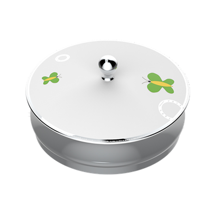 THG CAPUCINE VERT DECOR PLATINE Китайская лакированная коробка с белой керамической крышкой, big size, декор платина/зеленый, цвет: белый