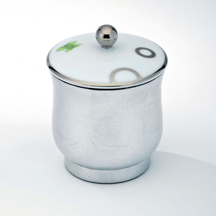 THG CAPUCINE VERT DECOR PLATINE Китайская лакированная коробка с белой керамической крышкой, small size, декор платина/зеленый, цвет: белый