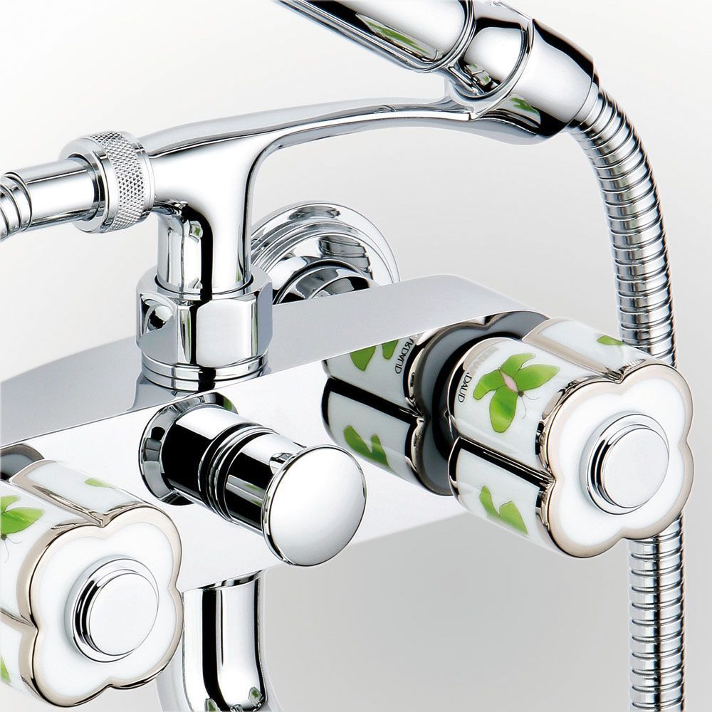 THG CAPUCINE VERT DECOR PLATINE Смеситель для ванны настенный, с ручным душем и шлангом, декор платина/зеленый, цвет: хром