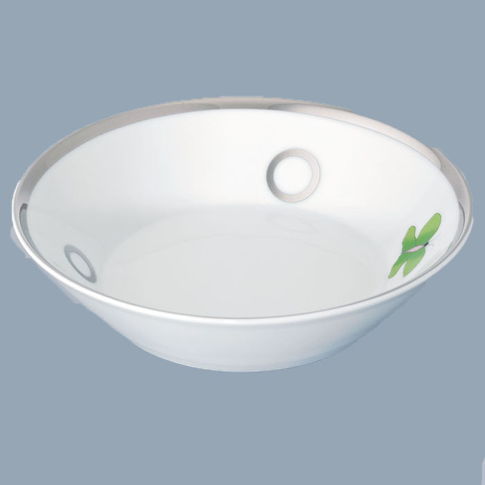 THG CAPUCINE VERT DECOR PLATINE Блюдо керамическое, настольное, декор платина/зеленый, цвет: белый
