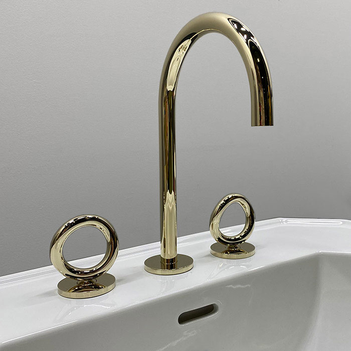 THG Collection O Смеситель для раковины, 3 отв, с донным клапаном, цвет: Soft gold
