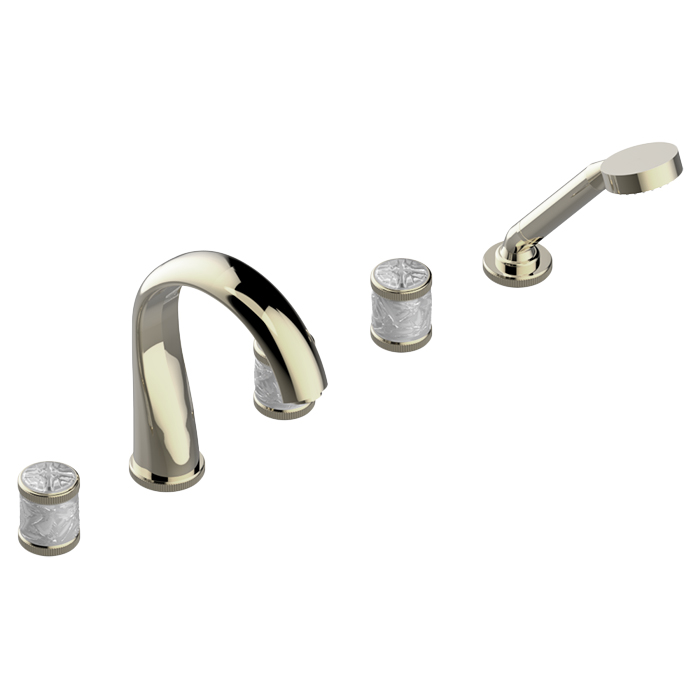 THG Hirondelles Смеситель на борт ванны, 5 отв, с ручным душем, цвет: Soft gold