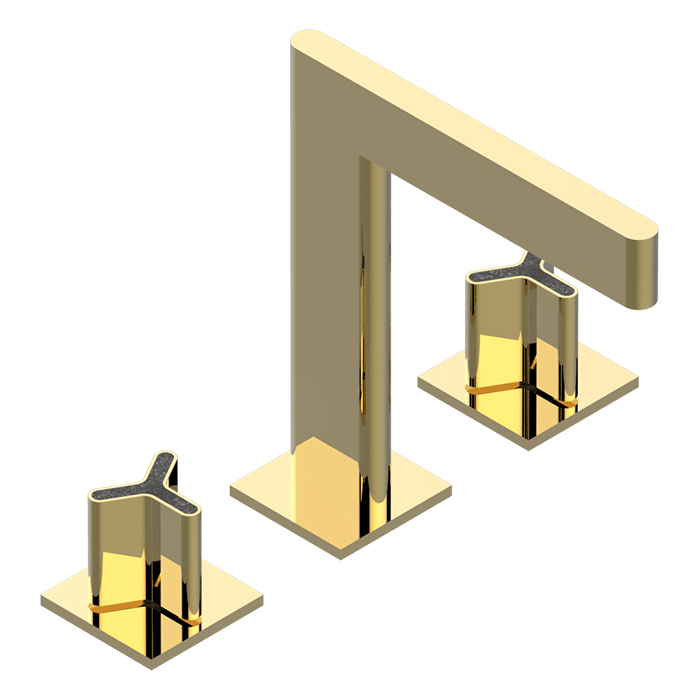 THG ICON-X CARBONE GOLD Смеситель для раковины, 3 отв, с донным клапаном, цвет: полированное золото