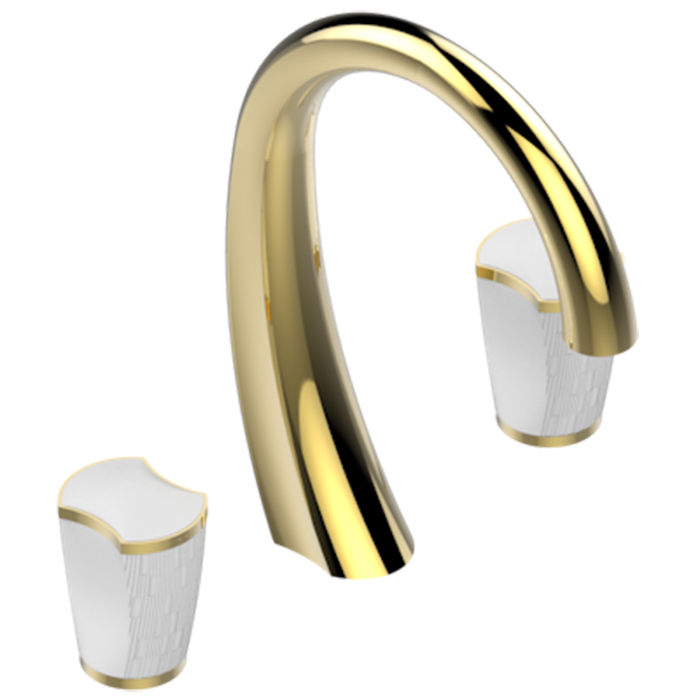 THG Infini Porcelaine Blanche Смеситель для раковины, на 3 отв, для увеличенных по толщине столешниц, с донным клапаном, цвет: Matt gold PVD