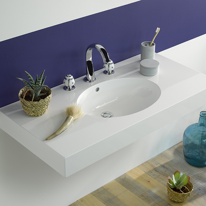 THG Ithaque decor platine Смеситель для раковины, 3 отв, цвет: хром/платина/белый фарфор