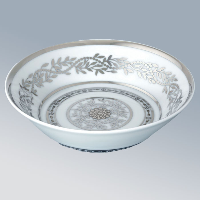 THG MARQUISE BLANC DECOR PLATINE Блюдо керамическое, настольное, декор платина, цвет: белый