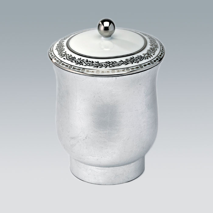 THG MARQUISE BLANC DECOR PLATINE Китайская лакированная коробка с белой керамической крышкой, middle size, декор платина, цвет: серебро