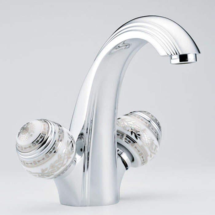 THG Marquise porcelaine blanche Смеситель для раковины, 1 отв, цвет: хром/платина/белый фарфор