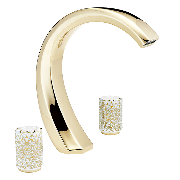 THG Nihal Porcelaine Ivoire Смеситель на борт ванны на 3 отверстия, без ручного душа, цвет Soft gold