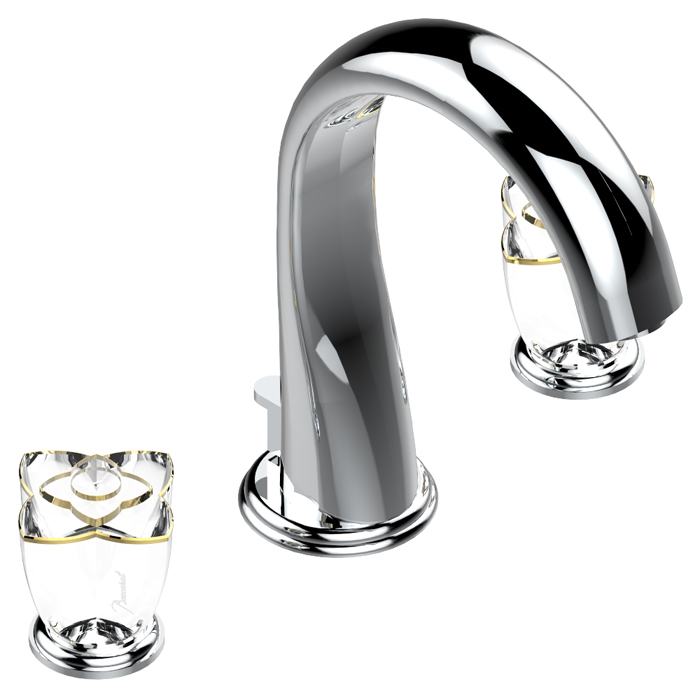 THG Petale de Cristal clair lisere dore Смеситель для раковины, 3 отв, цвет: хром/прозрачный хрусталь с золотым декором