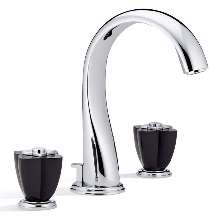 THG Petale de Cristal noir Смеситель для раковины, 3 отв, цвет: хром/черный хрусталь