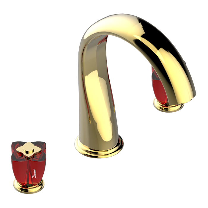 THG Petale de Cristal rouge Смеситель для ванны, 3 отв, цвет: золото/красный хрусталь