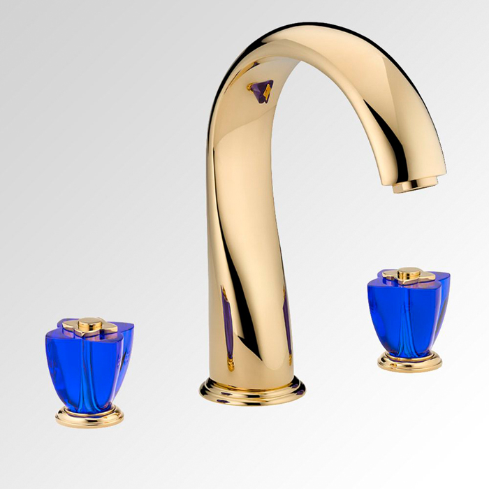 THG Pуtale de cristal bleu Смеситель для ванны, 3 отв, цвет: золото/синий хрусталь