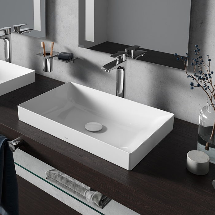 TOTO TR Lavatory Раковина, без отв, полувстраиваемая, с переливом, CeFiONtect, LinearCeram, цвет: белый