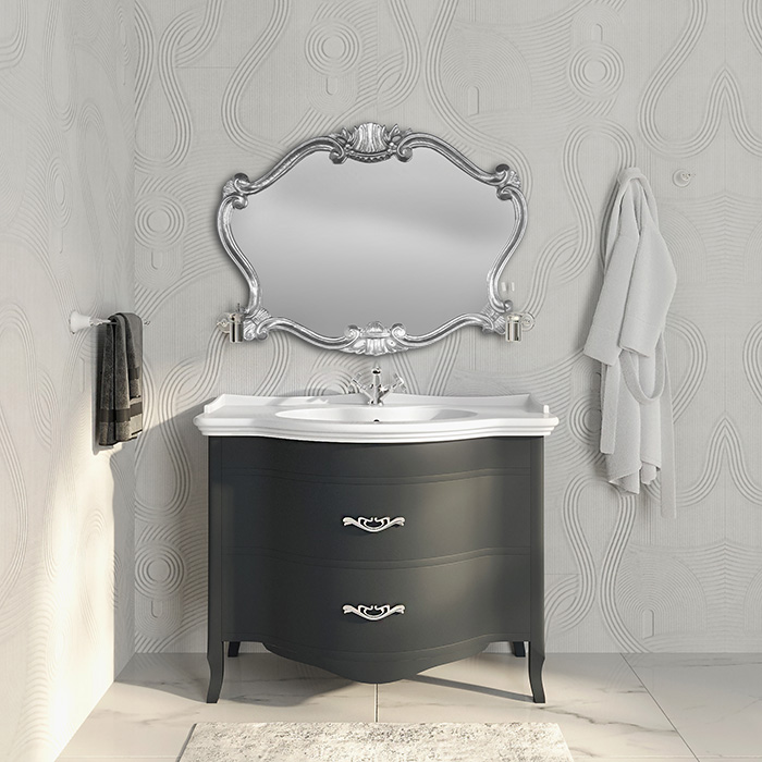 TW Armony Тумба с раковиной, 2 ящика, доводчики Blum, цвет: Grafite/серебро античное