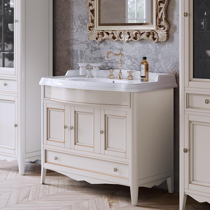 TW Veronica, База с раковиной Simas AR874bi*, с 1отв, 3 расп. дв. и 1ящик, доводч. Blum, ручки: Riflesso бронза, напольная, цвет: VINTAGE