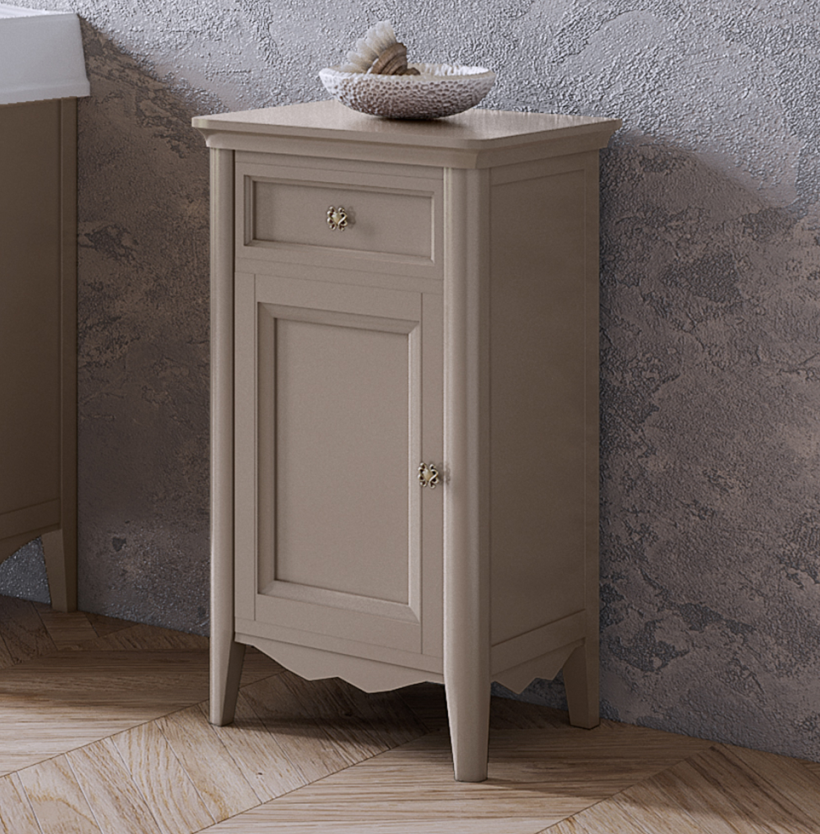 TW Veronica, Тумба, 1 распашная дверка 1 выдвижной ящик, доводчики Blum (петли слева-SX), напольная, цвет: Tortora, ручки: Riflesso