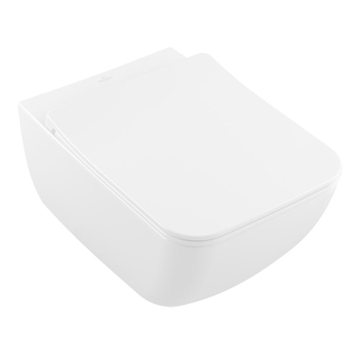 Villeroy&Boch Venticello Унитаз подвесной, безободковый, в комплекте сиденье SlimSeat Line c микролифтом, CeramicPlus, цвет: альпийский белый