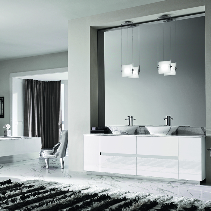 VITAGE milldue edition FOUR SEASONS Комплект мебели с тумбой под раковину, раковиной LIONE, зеркалом QUEBEC, подвесной, цвет: глянцевый белый / Calacatta vagli