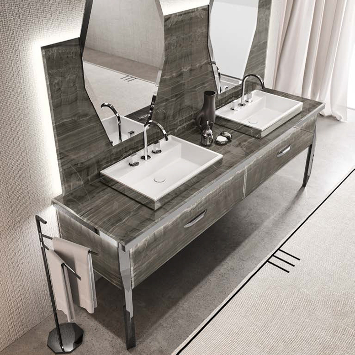 VITAGE milldue edition HILTON 06/b Комплект мебели напольный, 2 раковины, 2 зеркала, с подсветкой, цвет: alabastro bronze/полированная сталь