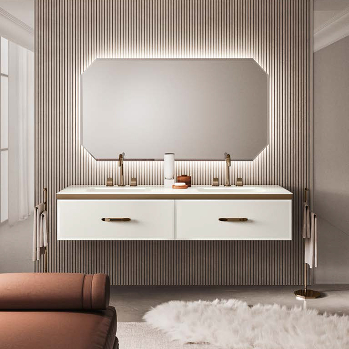 VITAGE milldue edition HILTON 07 Комплект мебели подвесной, 2 раковины, зеркало, с подсветкой, отделка: стекло riso acidato, фурнитура: бронза