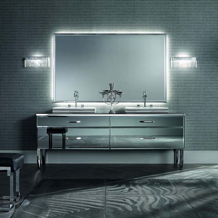 VITAGE milldue edition HILTON Комплект мебели с тумбой под раковину, раковиной ZURIGO63, зеркалом ZURIGO, напольный, цвет: Fumè/сталь