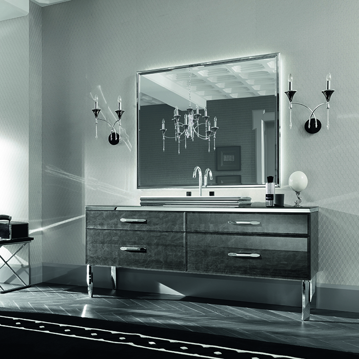 VITAGE milldue edition HILTON Комплект мебели с тумбой под раковину, раковиной ZURIGO81, зеркалом ZURIGO, напольный, цвет: Alligator silver/сталь
