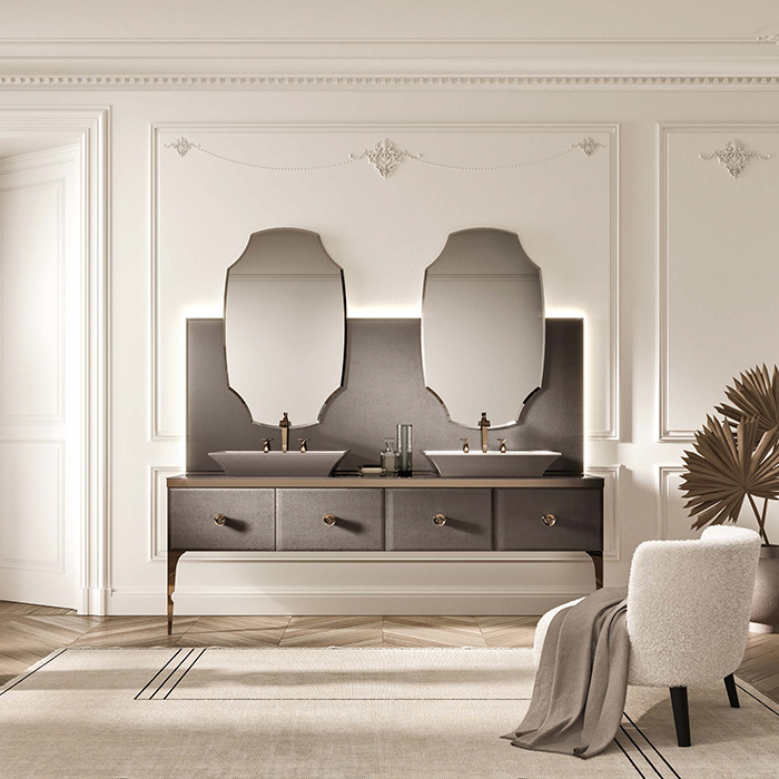 VITAGE milldue edition MAJESTIC 09 Комплект мебели напольный, 2 раковины, 2 зеркала, с подсветкой, отделка: стекло elephant bronze, фурнитура: бронза